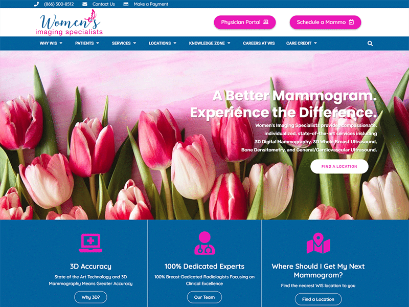 Women's Imaging Specialists - WordPress Website Redesign by Tidewater Website Solutions